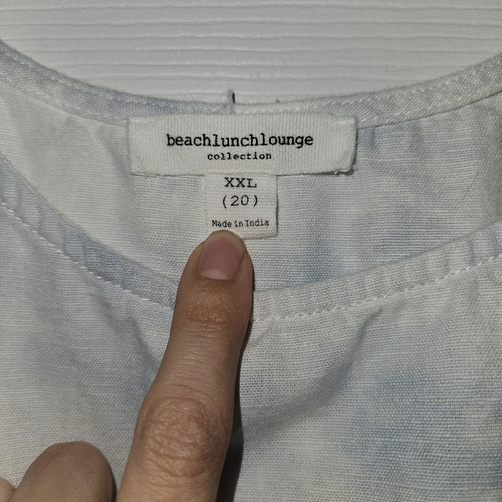 beachlunchlounge Linen Blend TieDye Sky Blue Tie-Shoulder Tiered Midi Dress Sz20 - Picture 3 of 5